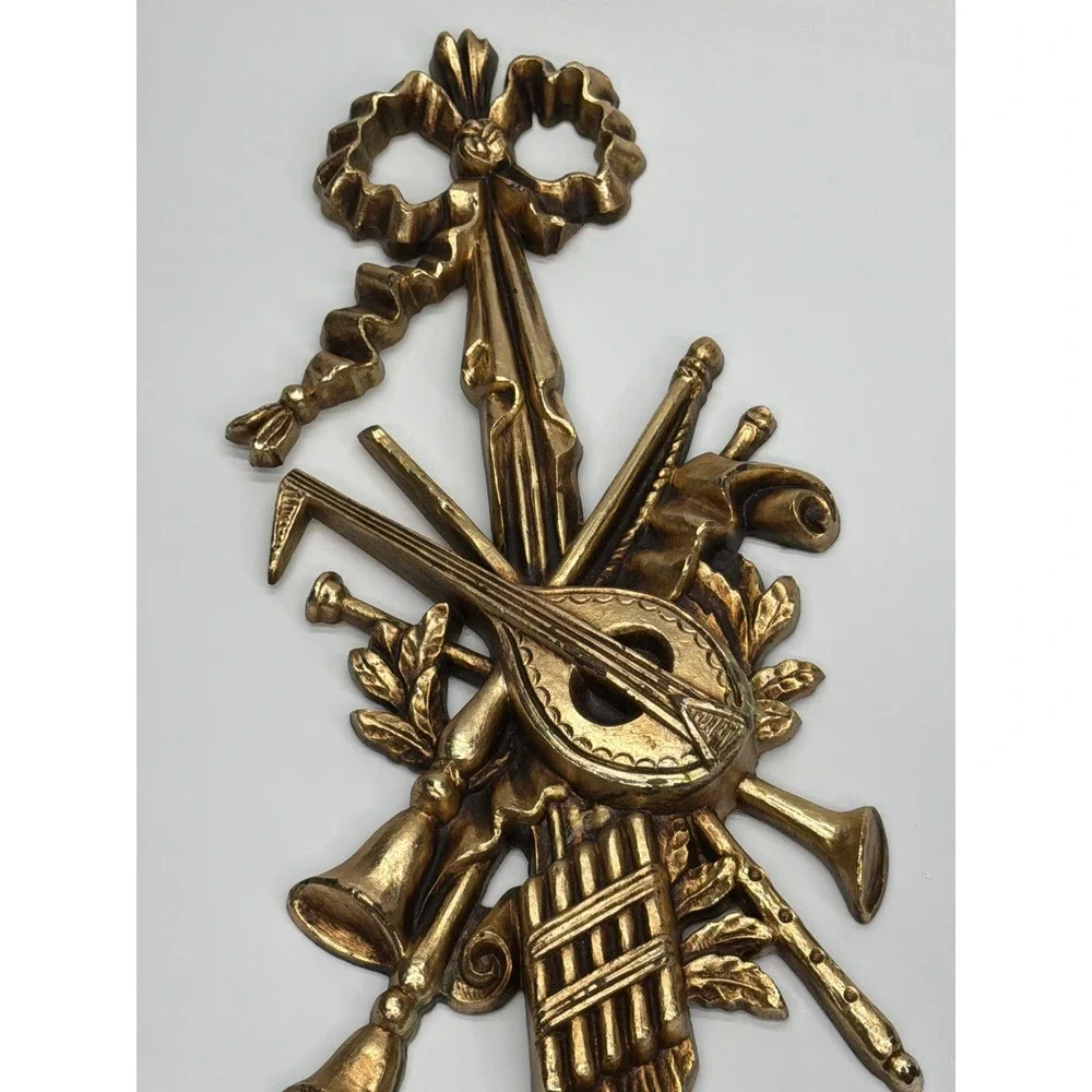 Vintage TMC2751 Gold Musical Instrument Wall Plaque Hollywood Regency Decor Gilt
